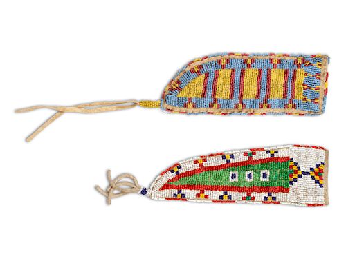 Sioux Beaded Hide Knife Sheaths, Group of Two
largest length 7 x width 2 1/2 inches