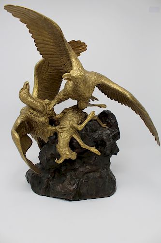 Fratin, Gilt Bronze Eagle & Vulture Battle