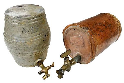 Two Stoneware Spirit Barrels with Spigots