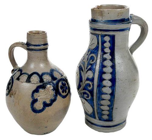 Westerwald Cobalt Decorated  Bottle and Pitcher