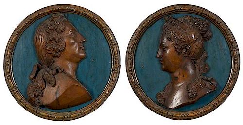 Rare Pair of Baroque Fruit Wood Portrait Panels