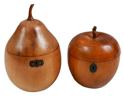 Two Georgian Pear and Apple Form Tea Caddies