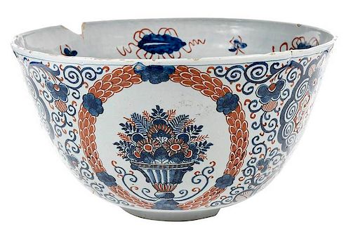 Large English Delft Polychrome Punch Bowl