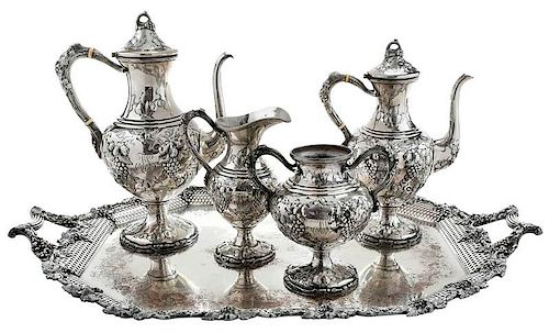 Four Piece Sterling Tea Service; Silver Tray