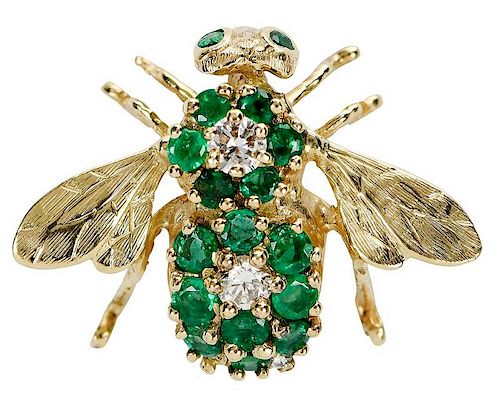 18kt. Emerald and Diamond Bee Brooch
