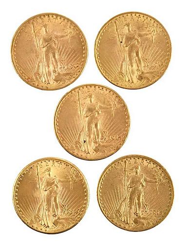 Five Saint Gaudens Gold Double Eagles