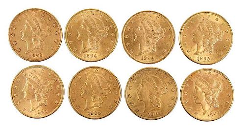 Eight Liberty Head Gold Double Eagle Coins