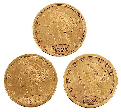 Three Carson City Mint Five Dollar Gold Coins