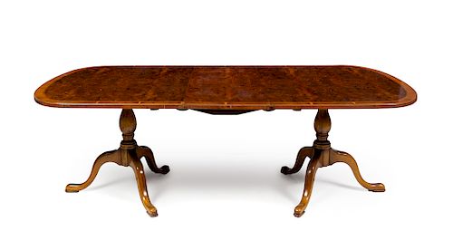 A Provincial George III Cross-banded Burl Walnut Double-Pedestal Dining Table