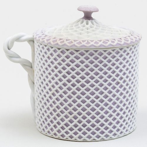 Wedgwood Lilac and White Jasperware Reticulated Cup and Cover