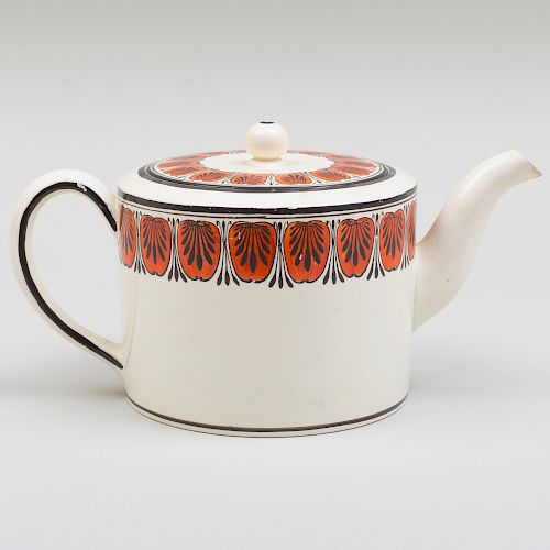 Wedgwood Creamware Teapot and Cover Painted with Anthemion Border