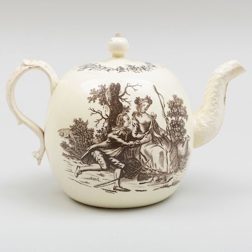 Wedgwood Black Transfer Printed Creamware Teapot and Cover