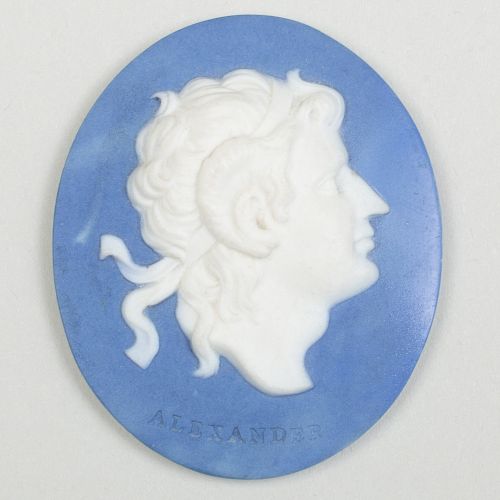 Wedgwood & Bentley Blue and White Jasper Oval Portrait Medallion of Alexander the Great