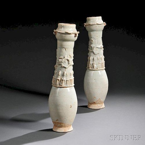 Pair of Glazed Burial Pottery Urns