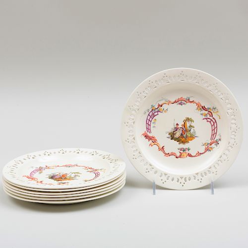 Set of Seven Wedgwood Creamware Plates with Reticulated Rims