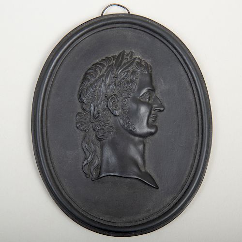 Wedgwood Black Basalt Oval Portrait Medallion of Tiberius