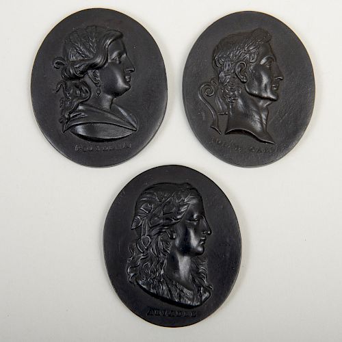 Three Wedgwood Black Basalt Portrait Medallions