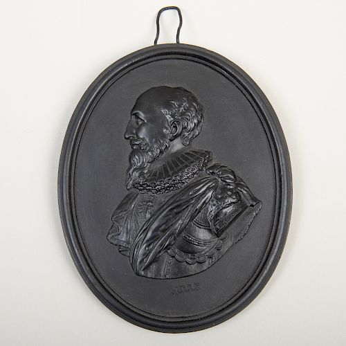 Wedgwood Black Basalt Oval Portrait Medallion of The Duc De Sully