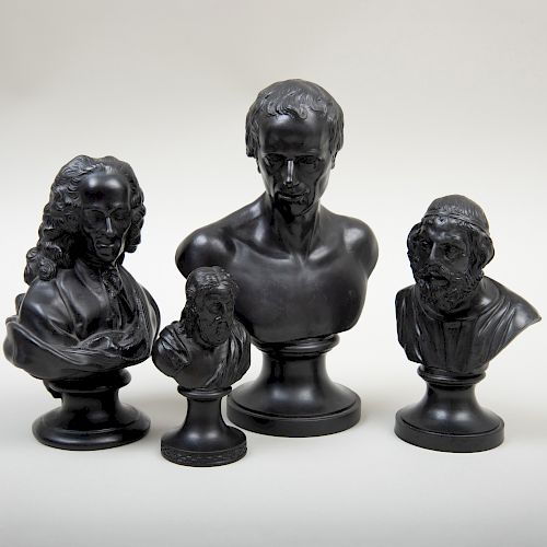 Group of Four Wedgwood Black Basalt Busts of Men