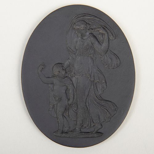Wedgwood Black Basalt Oval Intaglio Medallion of the Marriage of Cupid and Psyche