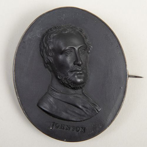Wedgwood & Bentley Black Basalt Oval Portrait Medallion of Benjamin Johnson