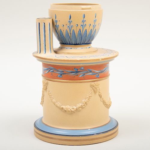 Wedgwood Caneware Encaustic Decorated Footed Inkpot