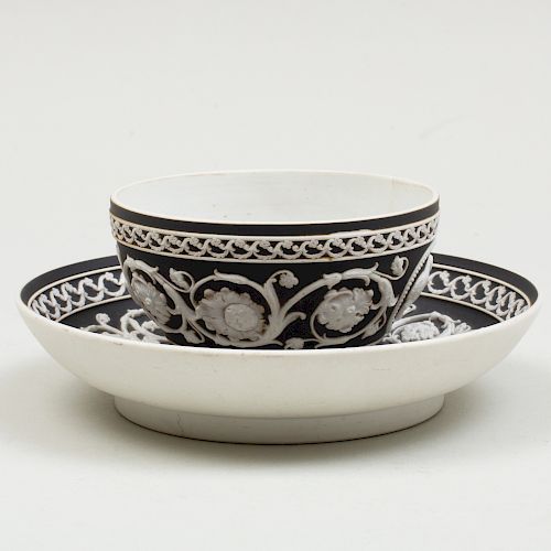 Wedgwood Black and White Jasperware Cylindrical Cup and Saucer