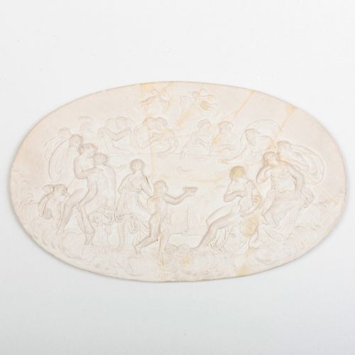 Wedgwood and Bentley White Jasperware Oval Plaque of 'The Feast of the Gods'