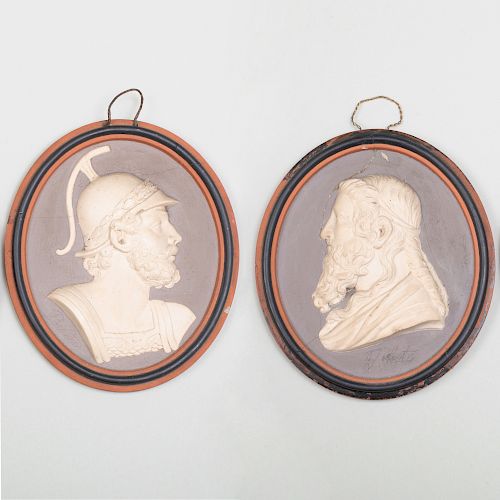 Pair of Wedgwood Terra-Cotta Circular Portrait Medallions of Plato and Perseus