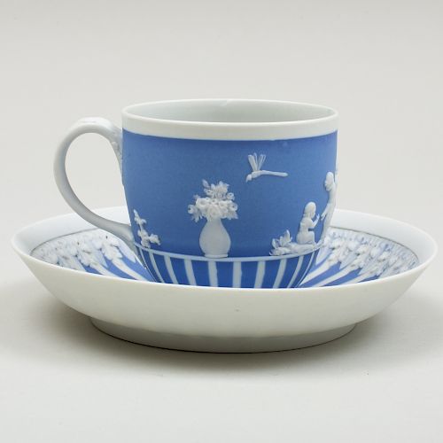 Wedgwood Blue and White Jasperware Cup and Saucer