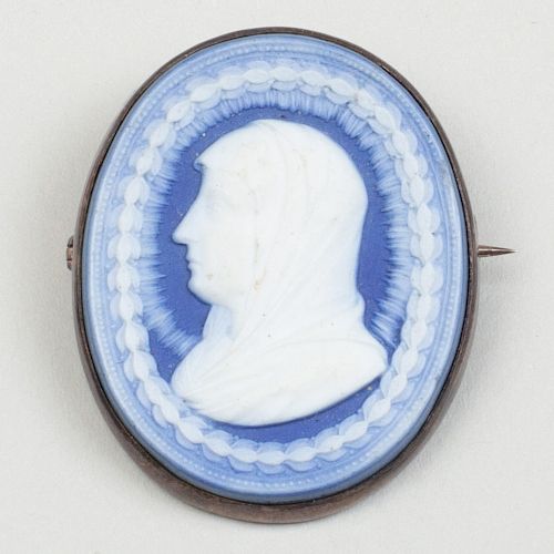 Wedgwood & Bentley Blue and White Jasperware Oval Cameo Mounted as a Pendant Brooch