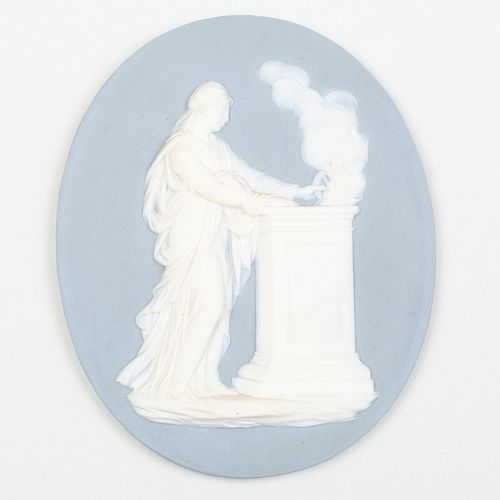 Wedgwood & Bentley Blue and White Jasperware Oval Medallion of a Roman Figure