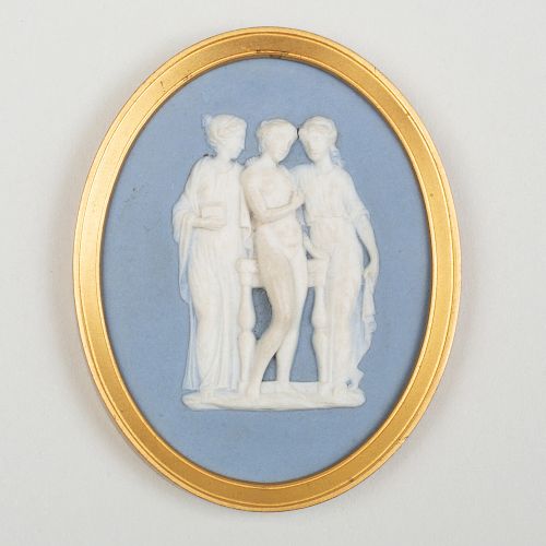Wedgwood & Bentley Blue and White Jasperware Oval Medallion of The Three Graces