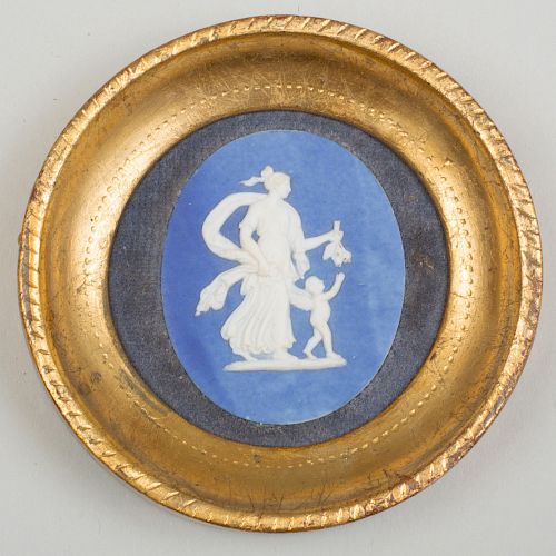 Wedgwood & Bentley Blue and White Jasperware Oval Medallion of Cupid and Psyche