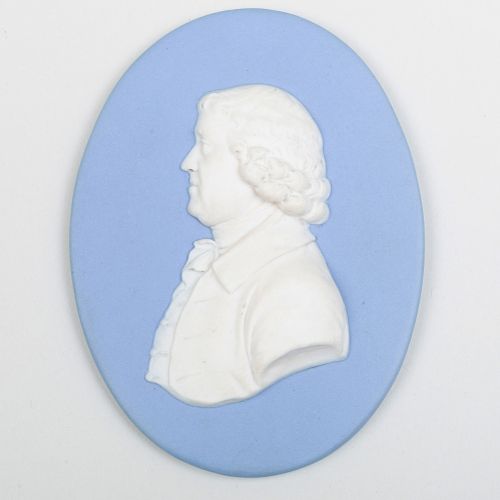 Wedgwood Blue and White Jasperware Portrait Plaque of Josiah Wedgwood