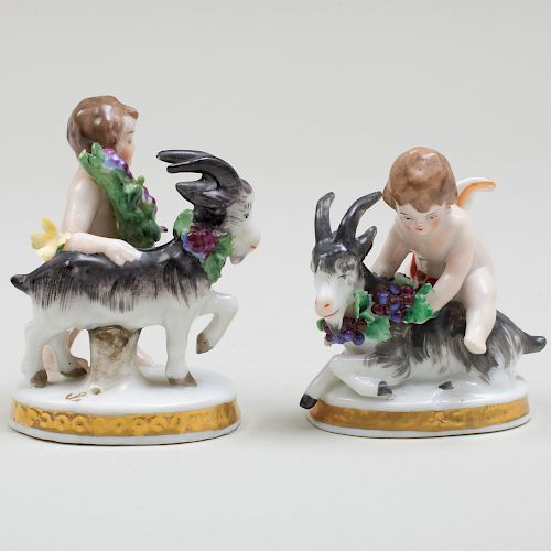 Pair of Samson Porcelain Groups of Cherubs and Goats