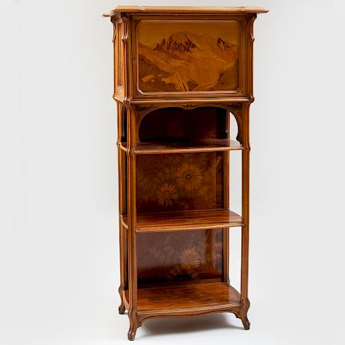  Gallé Art Nouveau Walnut and Fruitwood Marquetry Cabinet
