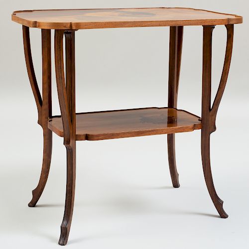 Gallé Art Nouveau Marquetry Two-Tier Table
