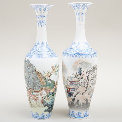 Pair of Chinese Transfer Printed Eggshell Porcelain Vases