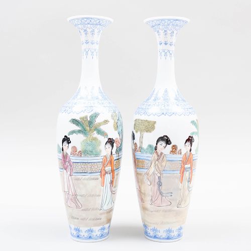 Pair of Chinese Eggshell Porcelain Vases with Beauties in Pursuits