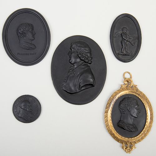 Five Wedgwood Black Basalt Small Medallions
