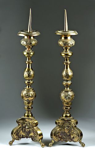 18th C. Italian Brass Prickets / Altar Sticks (pr)