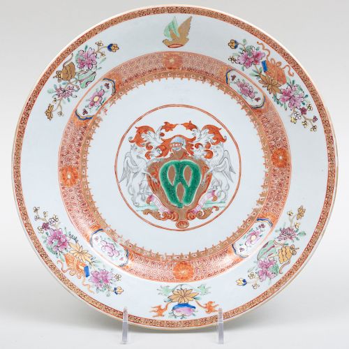 Chinese Export Dinner Plate Decorated with the Armorial of the Woodward Family
