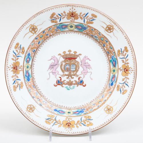 Chinese Export Porcelain Plate Decorated with the Wedding Armorial of Carl Gyllenborg and Sara Derith Wright