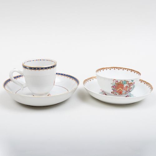 Chinese Export Porcelain Teabowl and Saucer and a Coffee Cup and Saucer
