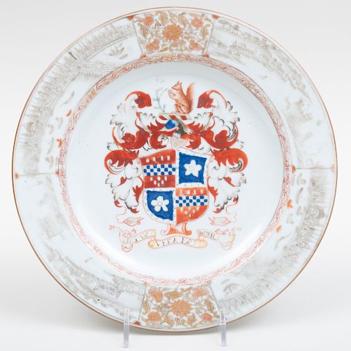 Chinese Export Porcelain Plate Decorated with Arms of Lee Quartering Astley