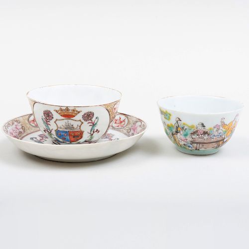 Chinese Export Porcelain Tea Bowl and Saucer and a European Market Tea Bowl