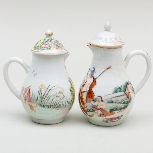 Two Chinese Export Porcelain Hot Milk Jugs and Covers