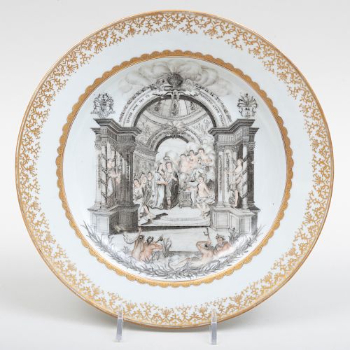Chinese Export Porcelain Plate Decorated en Grisaille for the Dutch Market