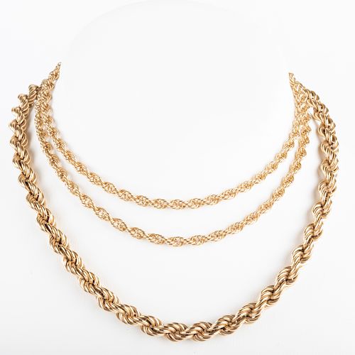 Two 14k Gold Rope Twist Necklaces
